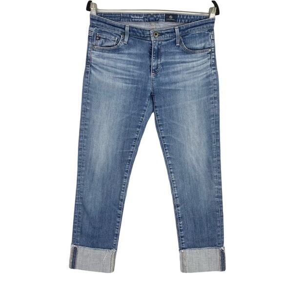 NWOT ADRIANO GOLDSCHMIED Jean 28 The-Stevie-Cuff Slim-Straight-Cuff Blue Raw-Hem